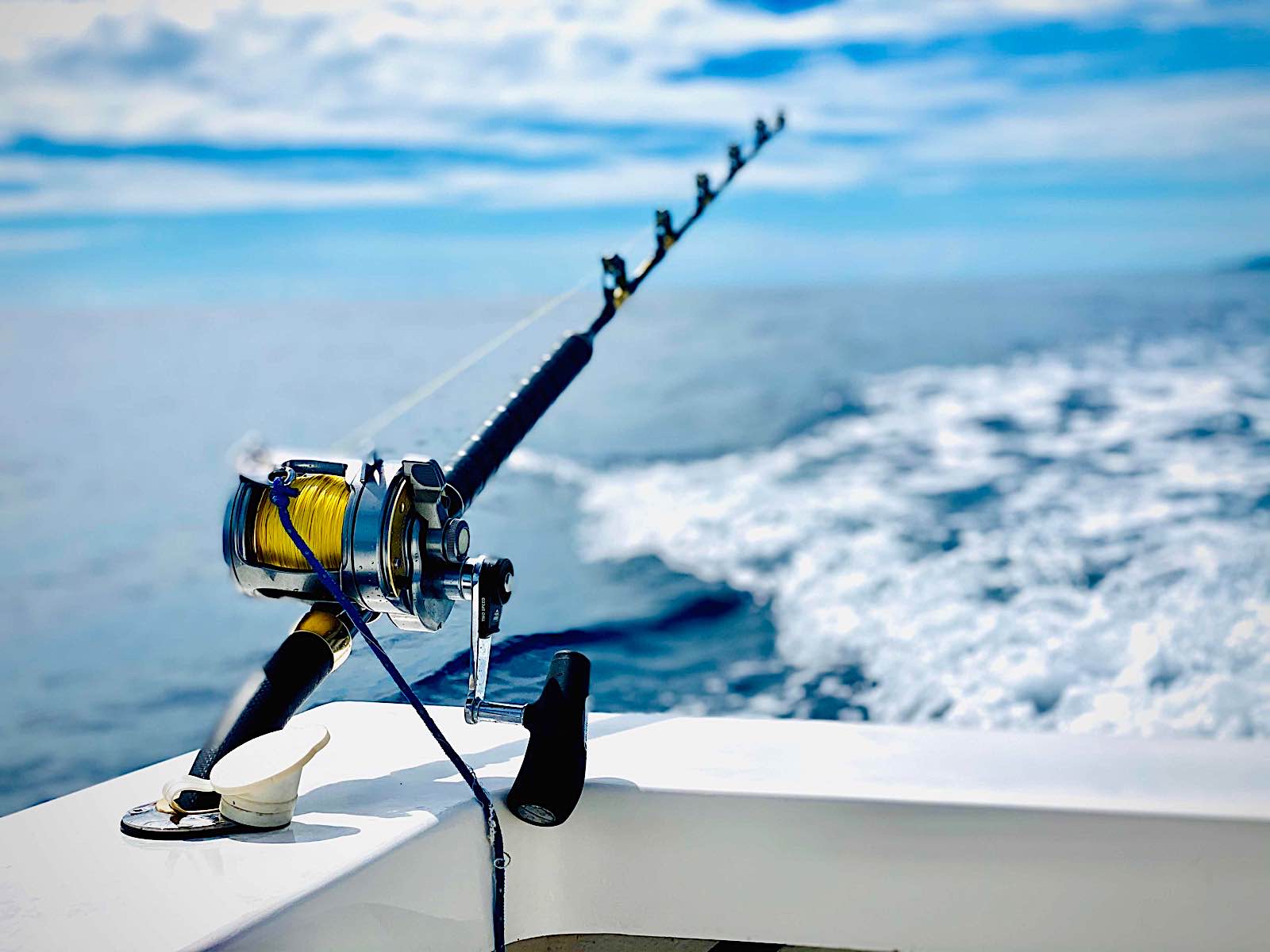 Fishing rod on boat in Fiji